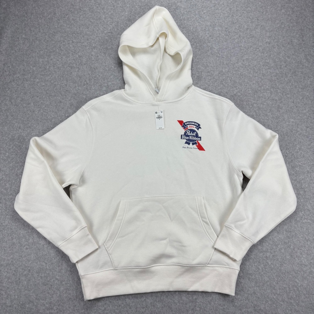 Pabst Blue Ribbon Hoodie Mens M White Graphic PBR Beer Merch Streetwear Festival